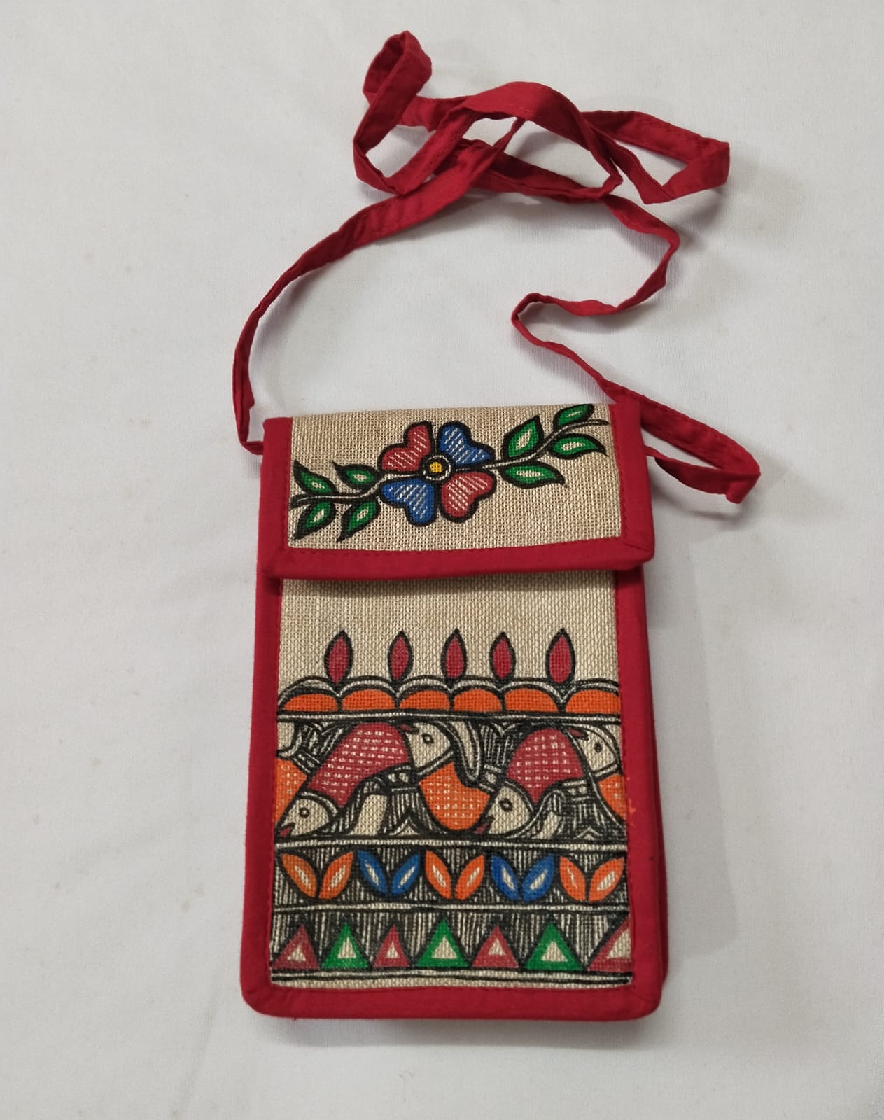 Madhubani Hand-Painted Jute Mobile Pouch